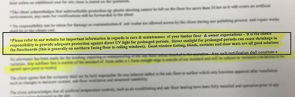 Example of a timber flooring warranty.